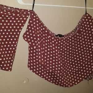 FOREVER 21 OFF THE SHOULDER POLKA DOT CROP SHIRT